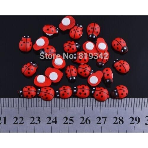 Free Shipping 300pcs/lot 11x8mm Red Painted Ladybug stickers Wood Cabochon Beads Craft Ornament Scrapbooking