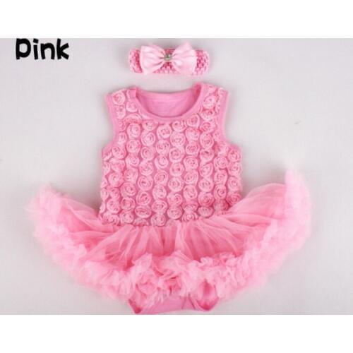 Hot Sale 1set Baby Girls Tutu Dress+Headband Summer Vest Bodysuits Infant Girls Cotton Rose Romper Dresses + 0-12M