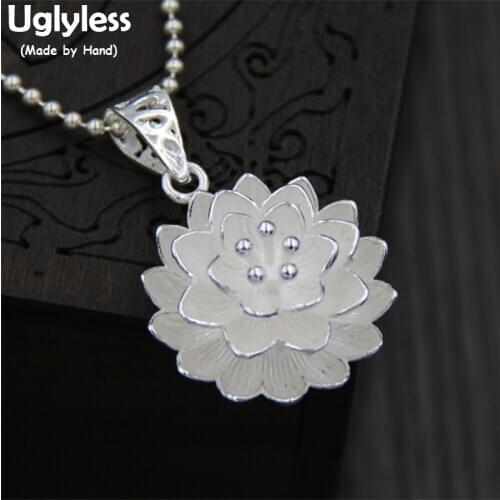 Uglyless Real 925 Sterling Silver Luxury Handmade Multi-layer Lotus Flower Pendants Necklaces without Chains Ethnic Women Bijoux