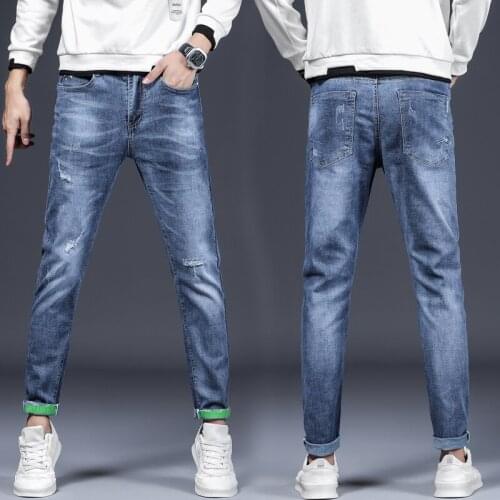 Brand Skinny Ripped Jeans for Men Slim Fit Denim Joggers Stretch Jean Pencil Pants Male Blue Mens Jeans Trousers Casual Hombre