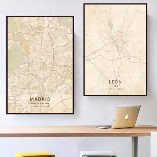 HD Gedruckt Map Madrid city map Leon city Leinwand Malerei Wand Kunst Poster wohnkultur Modular Canvas Pictures