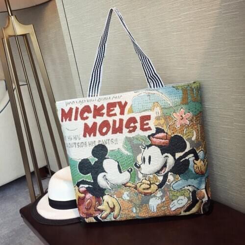 Disney Mickey Minnie mouse large canvas casual shoulder bag handbag shopping bag winter new cartoon pattern 36*46*9cm