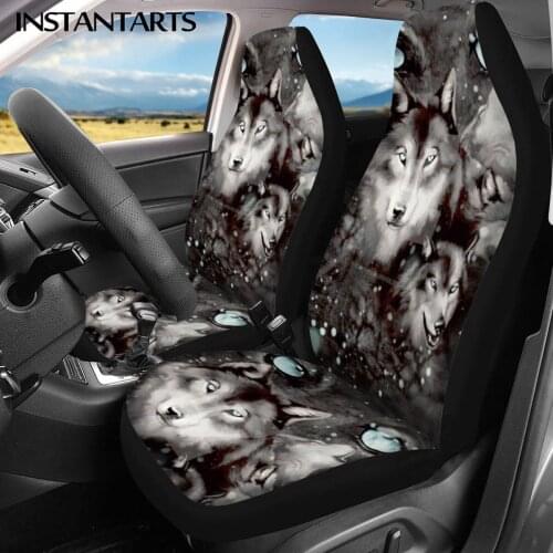 INSTANTARTS 3D Animal Wolf Pattern 2pcs/Set Car Interior Decor Car Seat Covers Anti-Slip Universal Car Front Seat Covers Soft