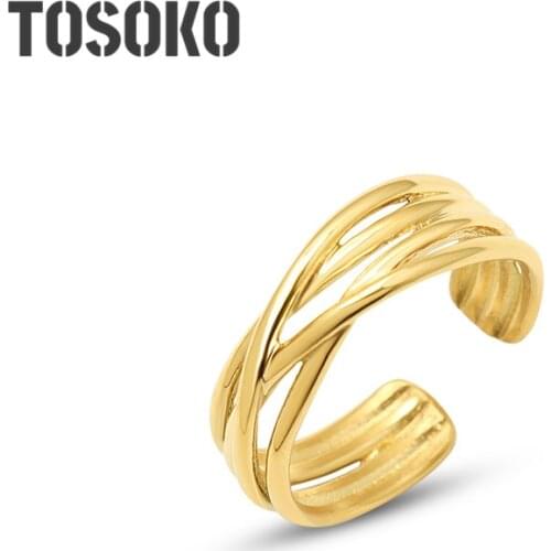 TOSOKO Stainless Steel Jewelry Ins Love Cross C-Ring Open Ring Multi Layer Ring Color Fastness Lovers Ring BSA187