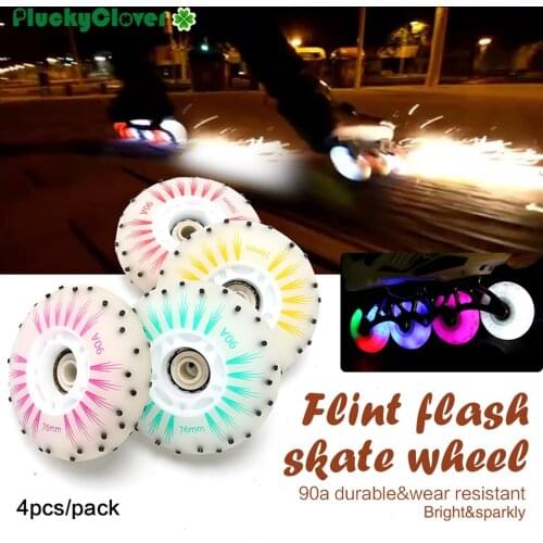4pc Flint Flash Skate Wheel 72mm 76mm 80mm Fire Stone Spark Wheel Inline Roller Slalom Skate Luminous FlashLed light Skate Wheel