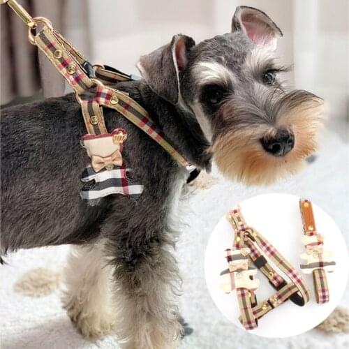 Dog Harness Leash Set Pet Vest Lovely Collar Cat British Style Harness Dog Accessories Pets Supplies Teddy Chihuahua 2-piece Set