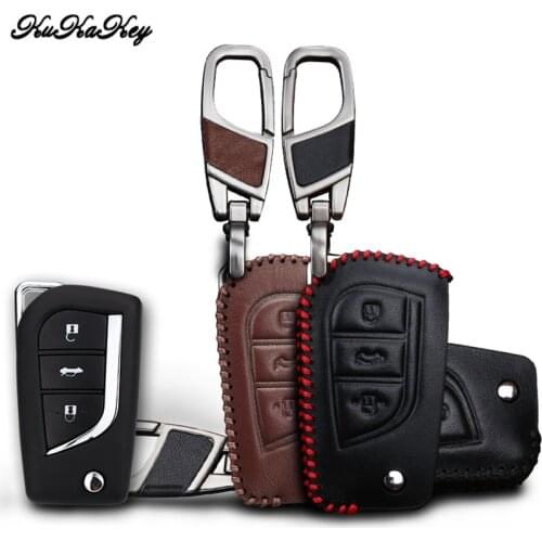 KUKAKEY Genuine Leather Car Key Case Protector Fit For Toyota Yaris Reiz Carola Rav4 Key Cover Holder Fob Car Styling 2&3 button
