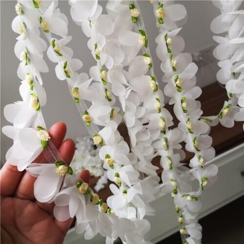 LASUI 3 meters=1 lot white chiffon 3D flower lace trim rose Handmade DIY Skirt dress doll Sewing Craft For Decoration 0340