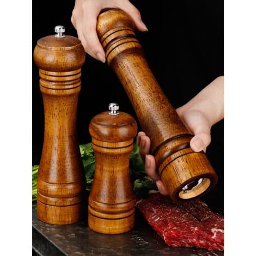 Salt and Pepper Grinder 5" 8" 10" Solid Wood Spice Pepper Mill with Strong Adjustable Ceramic Grinder Kitchen Cooking Tools
