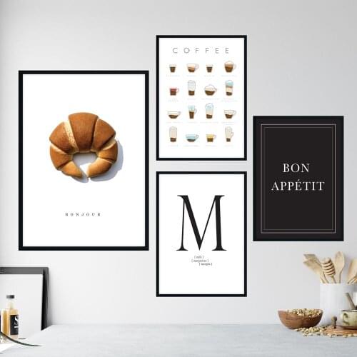 Home Decor Wall Art Modular Poster Pictures Bread Coffee And Simple English Letters Nordic Style Canvas Painting Prints For Gift