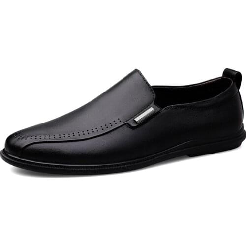 New Mens Genuine Leather Shoes Head Leather Soft Anti-slip Rubber Loafers Shoes Man Casual Shoes Soft Lightweight Walking Flats