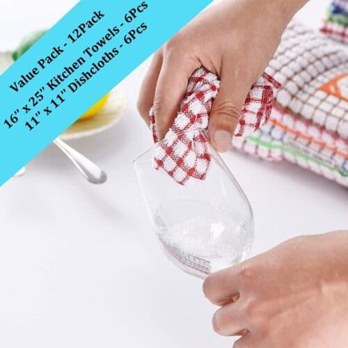 Kitchen Towels and Dishcloths Set of 12 Bulk Cotton Kitchen Towels Set Dish Towels for Washing Dishes Dish Rags