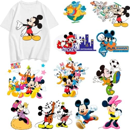 Disney Cartoon Mickey Minne Set Heat Transfers for Clothes Applications DIY Iron on Transfer Patches Cute T-shirt Sticker