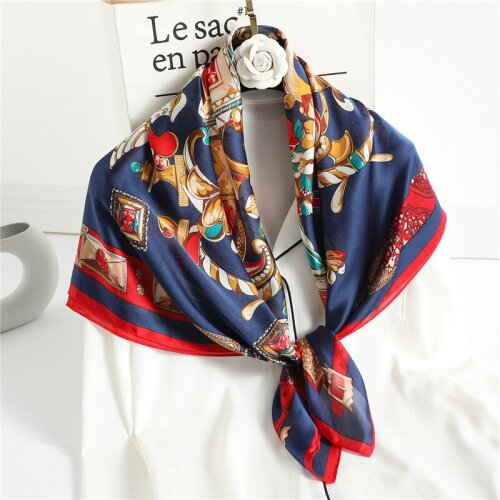 Summer Design Print Silk Square Neck Scarf for Women Bandana Spring Foulard Pashmina Shawl Wrap Hijab Headband Scarves New