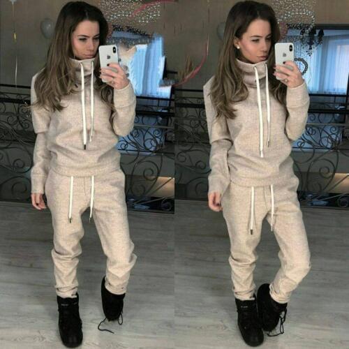 Autumn winter solid color two piece sports set women turtleneck top and long pants 2 piece set casual tracksuit outfit DMY0348
