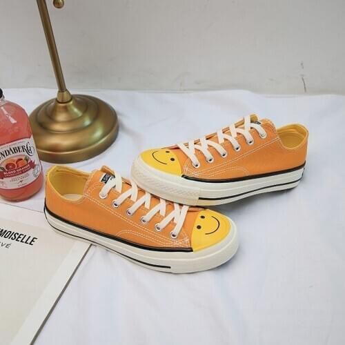 Autumn High Quality Classic Women Canvas Color matching Smiley Shoes High Top Flats Women Vulcanized Shoes Female U12-18