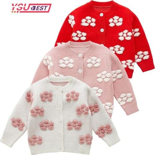 Autumn Kids Clothes Flower Knit Sweater Cardigan Winter Warm Little Girls Costume Cute Toddler Children Tops Girl Outfits Jacket
