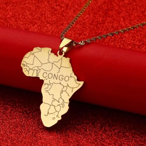 Africa Map With Congo Pendant Necklace Gold Color Jewelry For Women Men African Maps