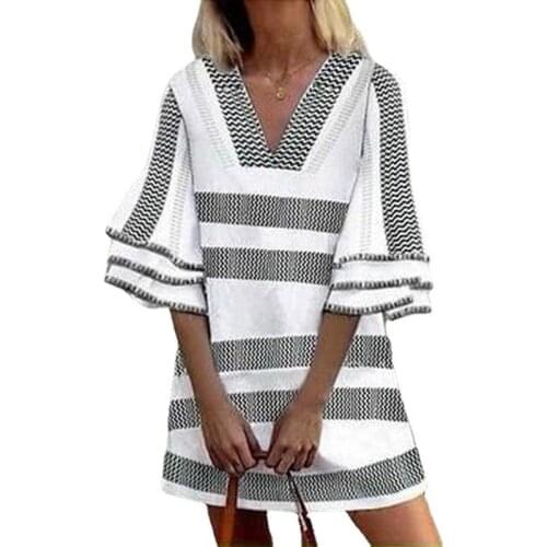 Summer V-neck Casual Dress Flare Sleeve Vestido Female Outfit Mini Bodycon Woman Dresses Vestido Feminino