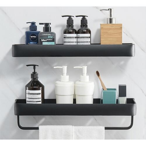 Bathroom Shelf Black Aluminum Wall-Mounted Square Shampoo Shelf Cosmetic Shelves Kitchen Nets Shelf Storage Rack Organizer Rack