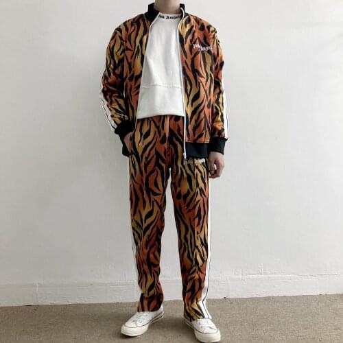 Palm Angels Tiger Pattern Side Striped Letter Zipper Casual Unisex Suit