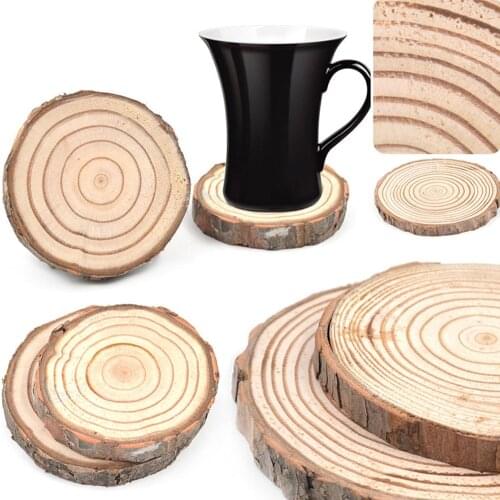 Retro Round Natural Round Wooden Slice Cup Mat Drink Coaster Placemat For DIY Tableware Decoration Dining Table Mat Coasters