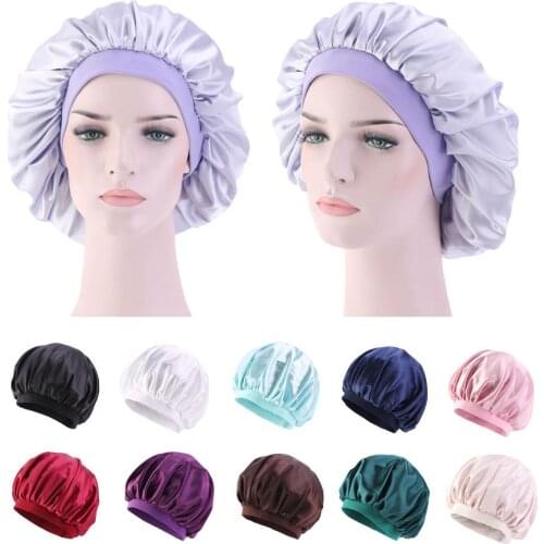 12 Colors Sleeping Hat Night Sleep Cap Hair Care Satin Bonnet Caps Nightcap For Women Men Unisex Cap Beanies Wide Band Casual