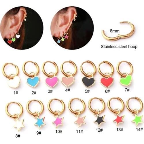 1 Piece Heart Star Drop Hoop Circle Earrings Stainless Steel 16Gauge Helix Upper Lobe Piercing