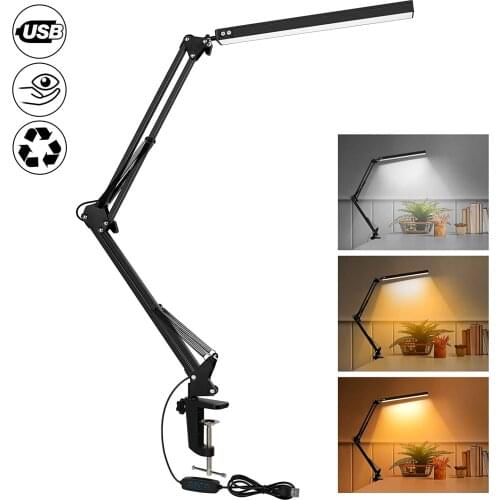 LED Desk Lamp with Clamp, 10W Swing Arm Desk Lamp, Eye-Caring Dimmable Desk Light with 10 Brightness Level 3 Lighting Modes