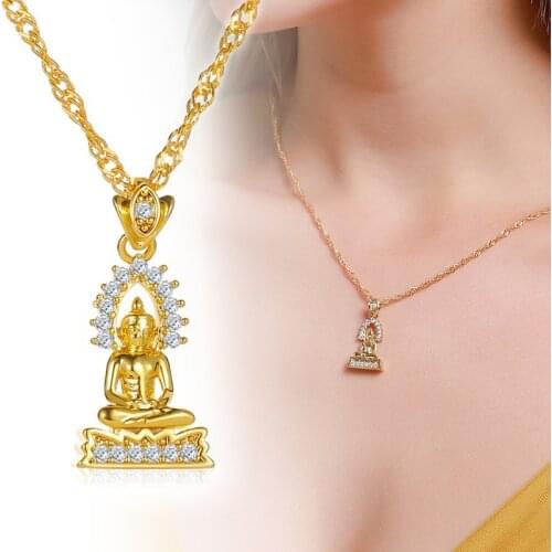 Thailand Copper Buddha Statue Pendant Necklace Gold Plated Crystal Religious Jewelry Mens Womens Necklace Party Jewelry