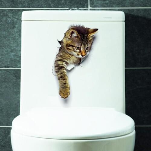 Hole View 3D Cat Wall Sticker Bathroom Toilet Living Room Home Decor Animal Vinyl Decals Poster