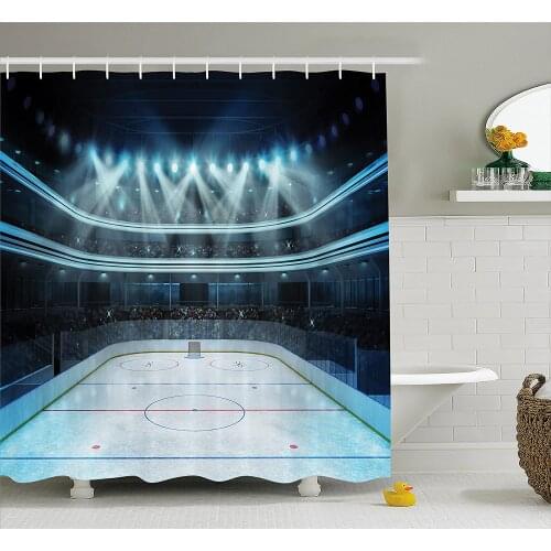 Hockey Shower Curtain of a Sports Arena Full of People Fans Audience Tournament Championship Match Bath Curtains For Bathroom