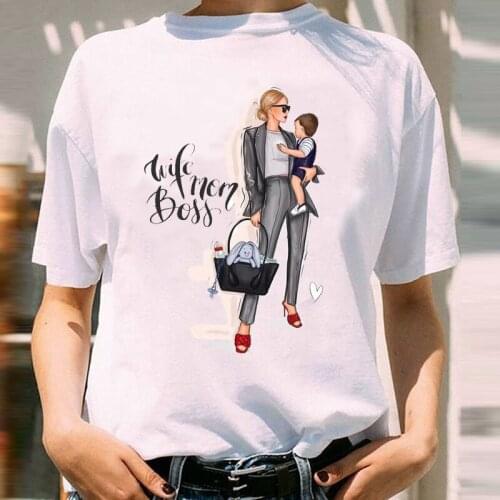 Women Graphic Short Sleeve Cute Son Fashion Printing Mom Mama Mother Cartoon Print Female Clothes Tops Tees Tshirt T-Shirt