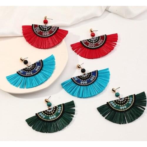 Temperament National Embroidery Fan Drop Earrings Big Earrings Bohemia Jewelry for Women Girls Wholesale Party Rope Bijoux