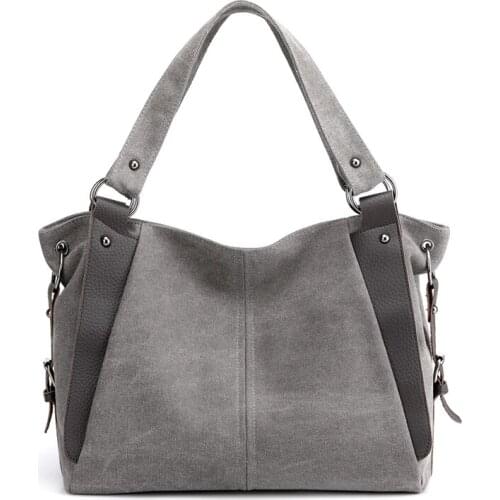 Women Handbags Canvas Tote Ladies Casual Shoulder Bag Foldable Shopping Beach Bag Female Big Capacity Cotton Cloth Bag Grey