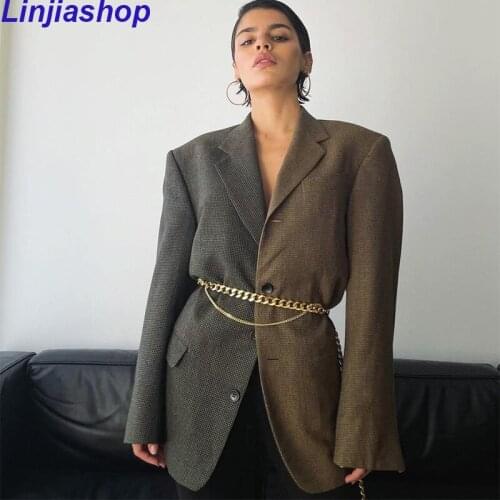 Autumn Winter High Quality Women Patchwork Chains Blazer Za Female Luxury Jacket Coat For Ladies Blusas