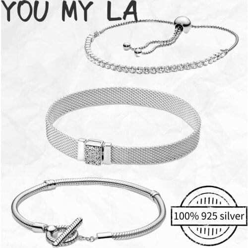 New 925 Sterling Silver Bracelet Women Fashion Snake Chain Charm Fit Original Pando Bangle DIY Fine Jewelry Gift Freeshipping