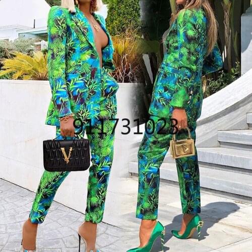 2 Piece Set African Women Sets Print Long Sleeve Blazer Jacket Pants Suits Office Lady Elegant Business Outfits Africa Clothing