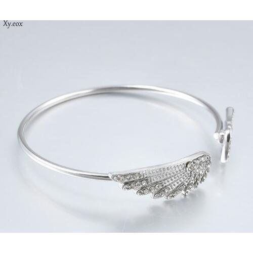 Women Ladies Silver Plated Angel Wing Open Cuff Bangle Bracelet Jewelry