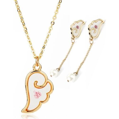 Women Necklace Earrings Jewelry Sets Card Captor Sakura Angel Wings Tassel Earrings Necklace Choker Necklaces&Pendants