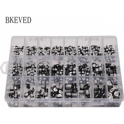 1uF~1000uF 6.3V-50V 400Pcs 24Value SMD Aluminum Electrolytic Capacitors Assortment Kit + Box