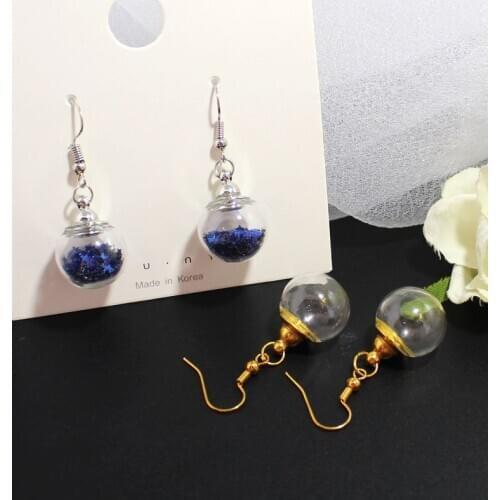 1Pair Clear Glass Ball Earring with Preglued screw caps Hollow Fillable Glass Locket Earring Transparent earrings Clear jewelry