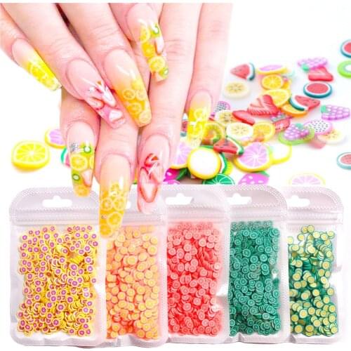 10g/Bag Nail Art 3D Fruit Slices Polymer Clay Sticker Lemon Banana Apple Pattern Lovely Nails Decoration DIY Accessories 1000Pcs