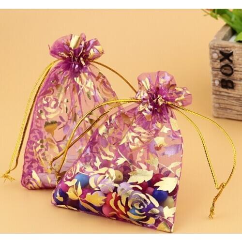 17x23cm (6.69"x9.05")100pcs Hot Pink Rose Jewelry Bags Packing Drawable Organza Bags Wedding Cosmetic Christmas Gift Bags