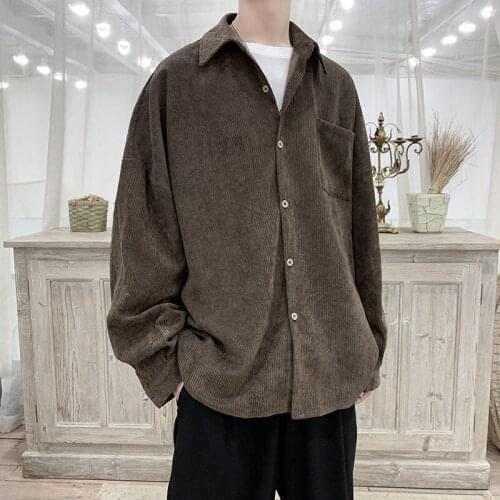 2021 Mens Fashion Trend Solid Color Shirts Loose Corduroy Fabric Shirts Casual Long Sleeve High-quality Camisa Masculina M-2XL
