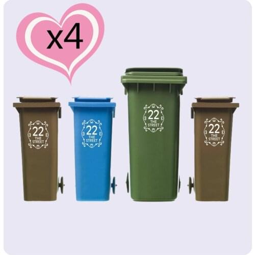 4 X White Wheelie Bin House Number Stickers Customized Personality Stickers 15cmx19cm