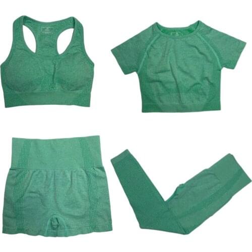 4 Pcs/Set Yoga Set Seamless Leggings+Short Sleeve Crop Top+Sports Bra+Sport Shorts Sports Wear Women Gym Clothing Sports Suit