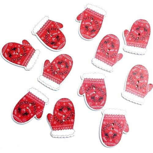 50pcs 25x19mm Mixed Red Gloves Wooden Buttons For Clothes Needlework Scrapbooking Crafts Diy Sewing Accessories Wood Decoration