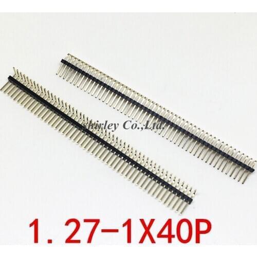 Free shiiping 20PCS 1*40Pin 40P 1.27mm Pitch Single Row Single-Spaced Right Angle Connector Pin Header Strip 1X40P