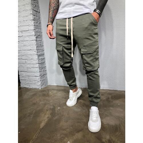 Muscle Mens New Tide Brand Slim Sports Trousers Fashion Feet Casual Multi-pocket Overalls Bodybuilding Sport Running Pants